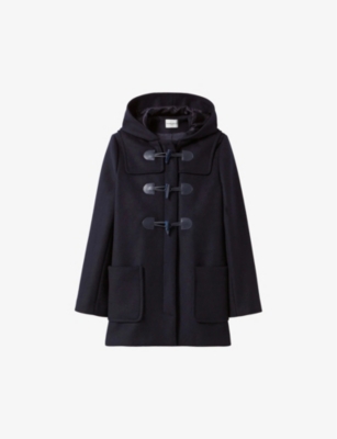 Shop Claudie Pierlot Womens Bleus Patch-pocket Hooded Wool-blend Coat