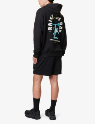 Gymshark Mens Raise The Bar Brand-print Cotton-jersey Hoody Gs Black In Gs Black