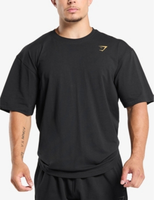 Gymshark Mens  Power Logo-print Stretch-cotton T-shirt In Gs Black/gs Rstic Yellow
