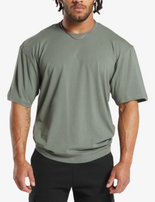 Gymshark Mens Power Logo-print Stretch-cotton T-shirt Gs Unit Green In Gs Unit Green
