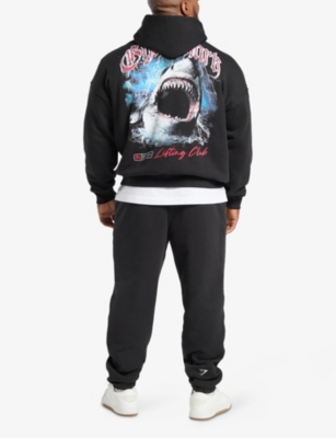 Gymshark Mens Shark Attack Relaxed-fit Cotton-jersey Hoody Gs Black In Gs Black