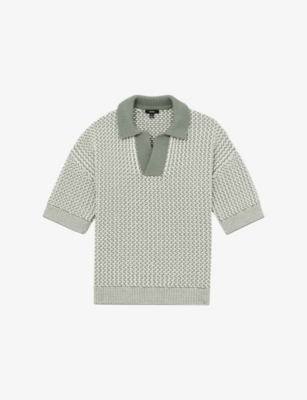 Reiss Mens Sage Green Oliver Short-sleeved Knitted Polo Shirt Xl