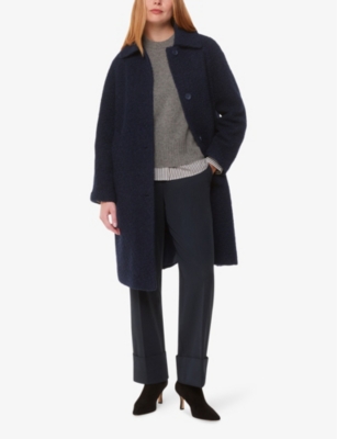 Whistles Womens Navy Romy Collared Boucle Wool-blend Coat In Navy