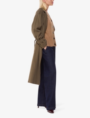 Whistles Omens  V-neck Ribbed Wool And Cashmere Cardigan In Tan