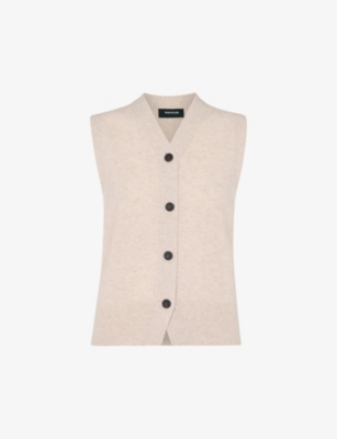 WHISTLES WOMENS BROWN V-NECK REGULAR-FIT WOOL VEST XS 