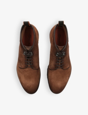 Santoni Mens Brown Colin Lace-up Suede Boots In Brown