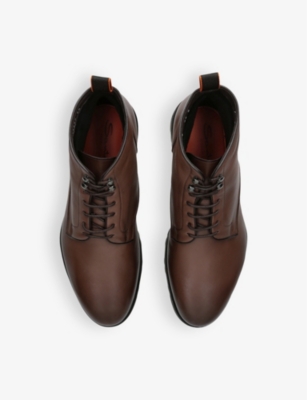 Santoni Mens Colin Lace-up Flat Leather Ankle Boots Dark Brow In Dark Brown