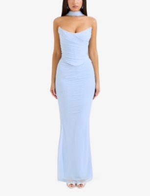 House Of Cb Womens Bluebell Cassidy Fluted-hem Stretch-mesh Maxi Skirt In Bluebell