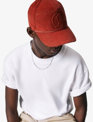 Christian Louboutin Mens Brownie Enky Mooncrest Velvet Corduroy Cap In Brownie