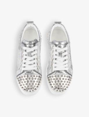 CHRISTIAN LOUBOUTIN WOMENS SILVER LOUISE JUNIOR SPIKES LEATHER LOW-TOP TRAINERS EUR 39.5 / 6.5 UK 