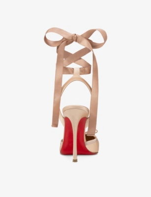 Christian Louboutin Cassia Silk Ankle-tie Red Sole Pumps In Blush