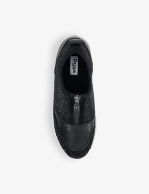 DUNE: Elsha crystal-embellished wedge leather low-top trainers
