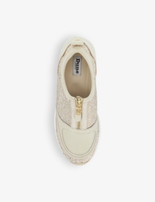 Dune Womens Elsha Crystal-embellished Wedge Leather Low-top Trainers Ecru Leath In Ecru Leather