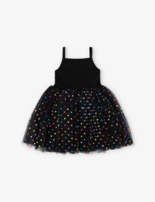 Shop Bob & Blossom Polka Dot-print Tutu Cotton-blend Dress 1-8 Y In Black Spot