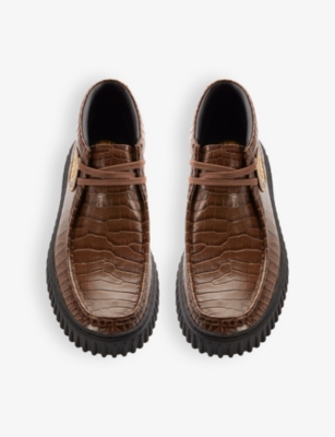 Clarks X Martine Rose Womens  Martine Rose X Clarks Torhill Leather Ankle Boots In Brown Croc Lea