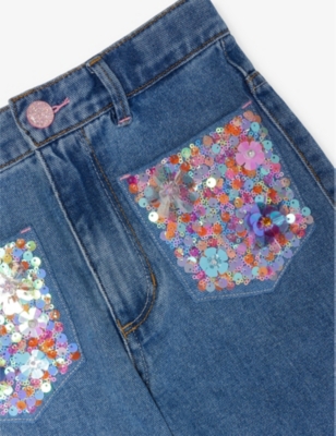 Shop Billie Blush Double Stone + Brush Sequin-embellished Straight-leg Jeans 4-12