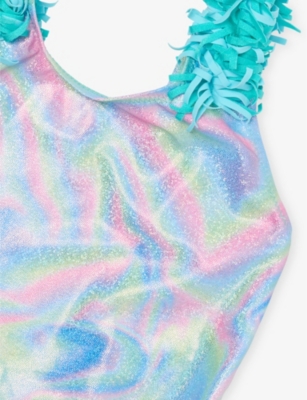 BILLIE BLUSH: Abstract-Print Fringed-Shoulder-Straps Swimsuit 2-10 Years