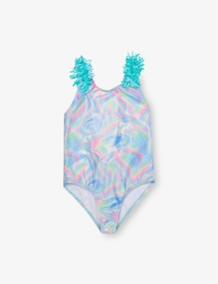 BILLIE BLUSH: Abstract-Print Fringed-Shoulder-Straps Swimsuit 2-10 Years