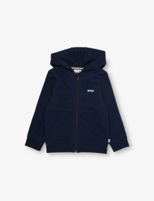 BOSS: Brand-Print Kangaroo-Pocket Cotton-Blend Hoody 4-16 Years
