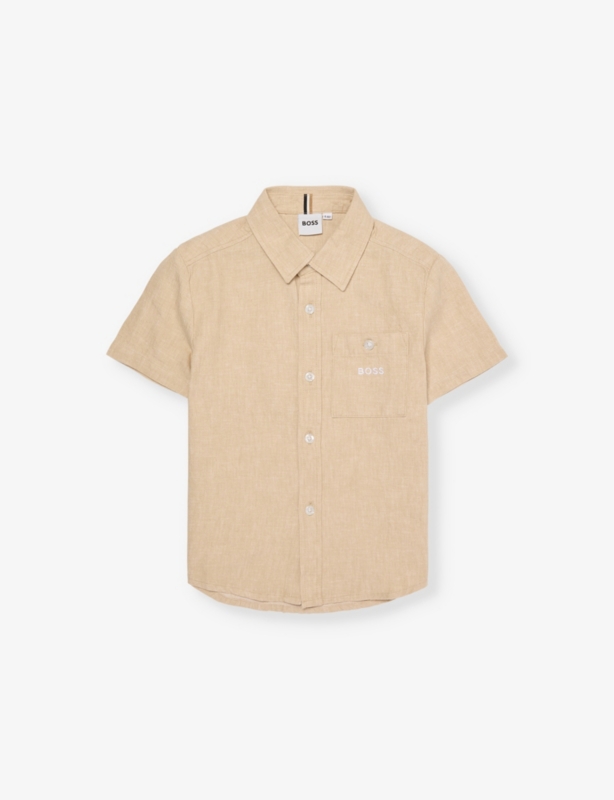 Logo-embroidered linen and cotton shirt 4-12 years