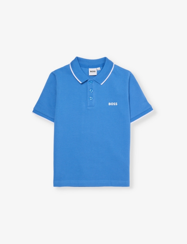 Brand-Print Short-Sleeves Cotton-Piqué Polo Shirt 4-16 Years