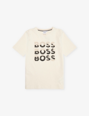BOSS: Repeat logo-print cotton T-shirt 4-16 years