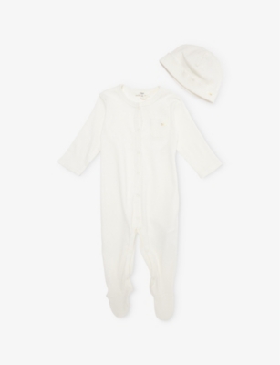 CHLOE: Logo-Plaque Cotton Sleepsuit and Hat Set 1-6 Months