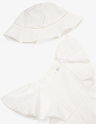 CHLOE: Embroidered Ruffled-Short-Sleeves Cotton-Poplin Dress and Bucket Hat 6 Months-3 Years