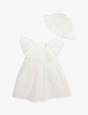 CHLOE: Embroidered Ruffled-Short-Sleeves Cotton-Poplin Dress and Bucket Hat 6 Months-3 Years