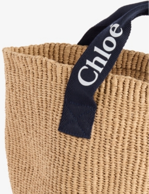 CHLOE: Kids' Logo-Strap Straw Tote Bag