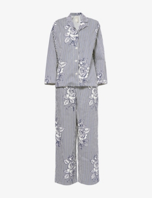 DESMOND AND DEMPSEY: Contrast-trim long-sleeve cotton pyjama set