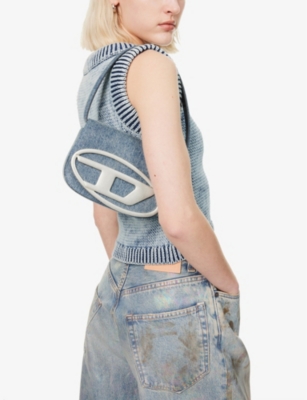 Diesel Womens 1dr Brand-plaque Denim Shoulder Bag Blue Denim In Blue Denim