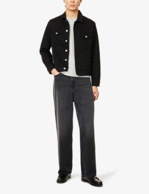 Frame Mens Spread-collar Flap-pocket Regular-fit Denim-blend Jacket Noir In Noir
