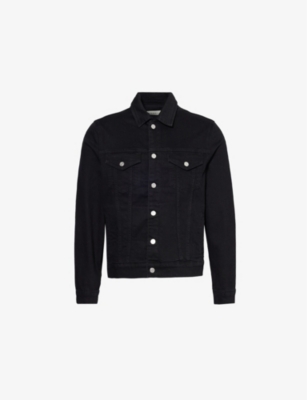 Frame Mens Spread-collar Flap-pocket Regular-fit Denim-blend Jacket Noir In Noir