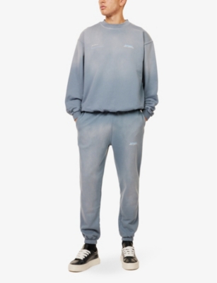 Represent Mens Patron Of The Club Brand-print Straight-leg Relaxed-fit Cotton-jersey Jogging Bottoms Washed Gr In Washed Grey