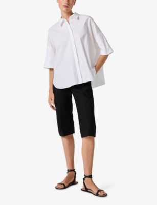 The White Company S Oversized Short-sleeve Cotton-poplin Shirt White In White