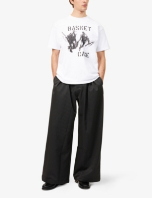 BASKETCASE: Striped Wide-Leg Stretch-Woven Trousers