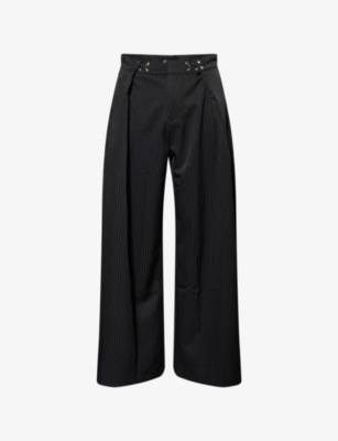 BASKETCASE: Striped Wide-Leg Stretch-Woven Trousers
