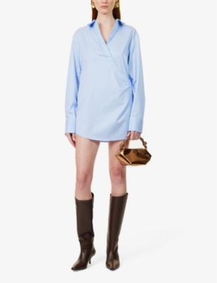 SIR WOMENS SKY BLUE LORI STRIPED-PRINT LONG-SLEEVES STRETCH-COTTON MINI DRESS XS 