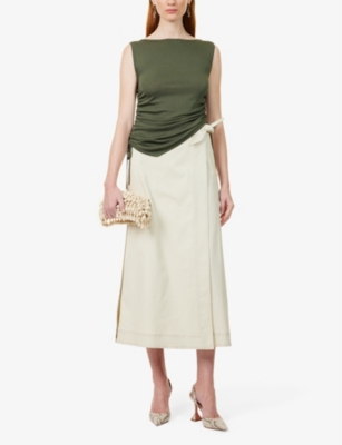 SIR WOMENS YOLANDA RUCHED KNITTED TOP KHAKI 