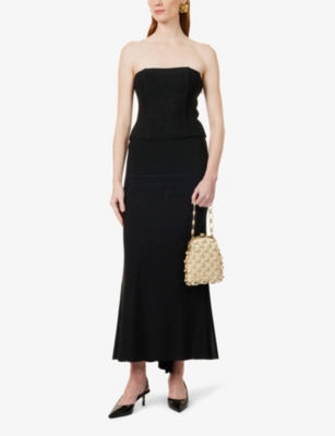 SIR WOMENS BLACK SONORA LAYERED STRETCH-WOVEN MIDI SKIRT 