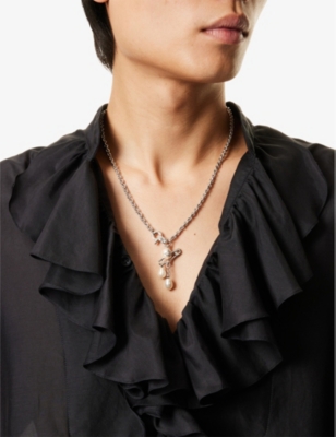Vivienne Westwood Mens  Man. Claude Small Platinum-plated Brass And Faux-pearls Pendant Necklace In Platinum / Creamrose Prl
