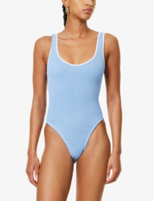 Faye contrast-trim seersucker swimsuit