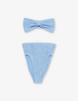 HUNZA G: Ruby bandeau crinkle bikini set