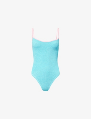Hunza G Womens Aqua/bubblegum Pamela Contrast-strap Seersucker Swimsuit