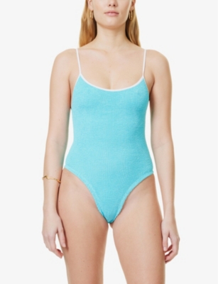 Pamela contrast-strap seersucker swimsuit