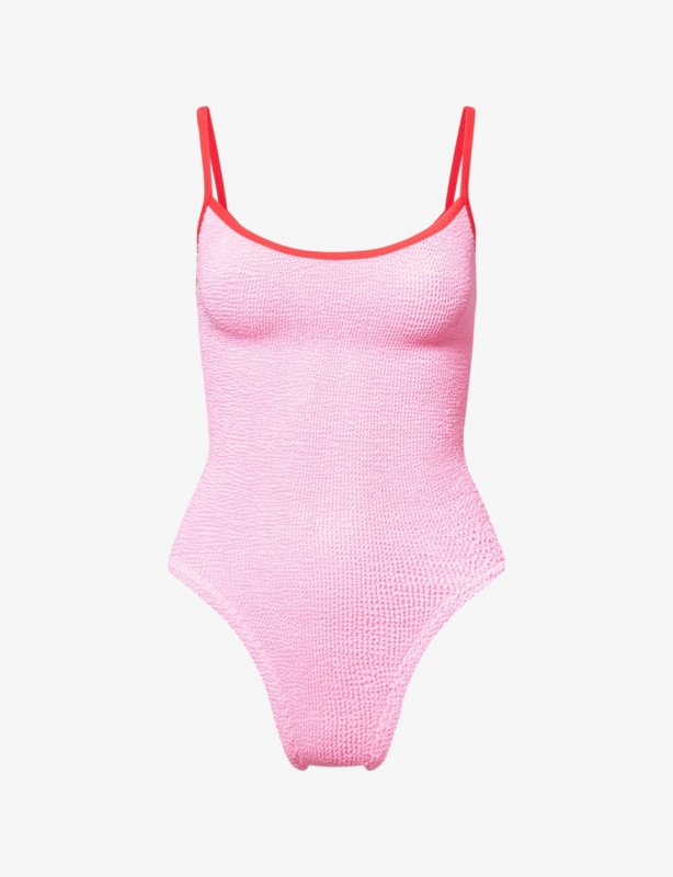 Pamela contrast-strap seersucker swimsuit