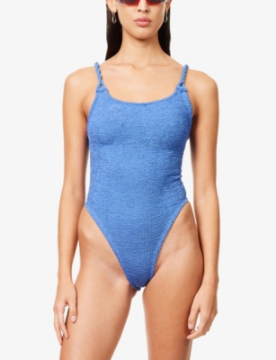 HUNZA G: Camille braided-strap crinkle-effect swimsuit