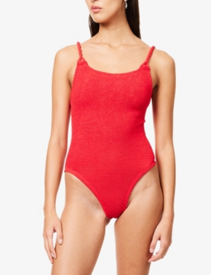 HUNZA G: Camille braided-strap crinkle-effect swimsuit