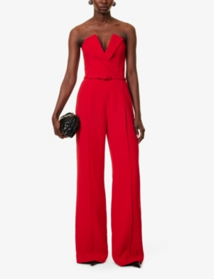 NADINE MERABI WOMENS RED VANESSA WIDE-LEG STRAPLESS WOVEN JUMPSUIT 